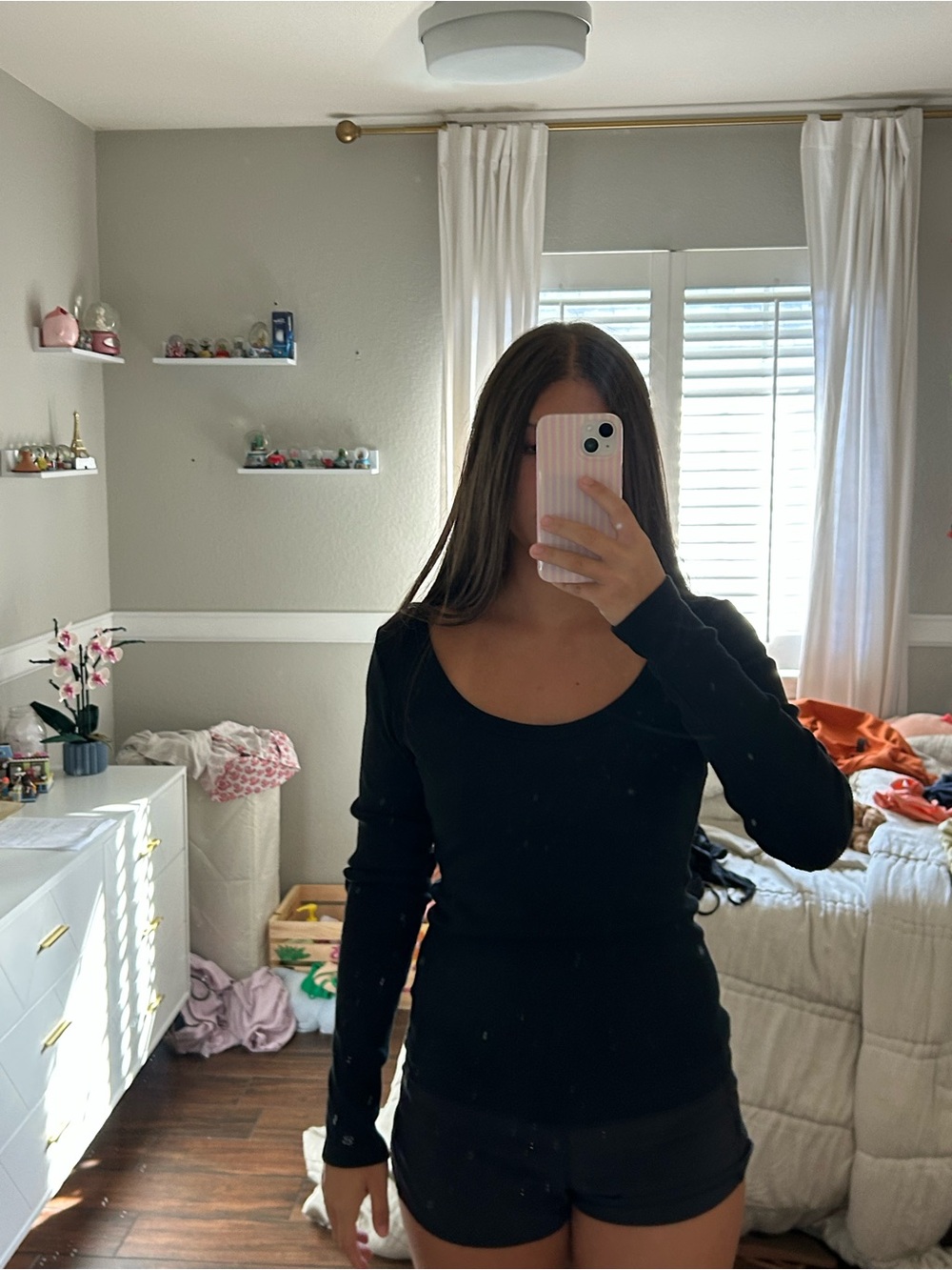Universal Thread Black Ribbed Scoop Neck Long Sleeve Top